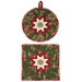 The two completed Folded Star Hot Pads colored in red, green, and cream fabrics from the Poinsettias at Christmas collection by Jennifer Bosworth for Riley Blake Designs, one round and one square, isolated on a white background. 