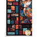 A close up on the lower left corner of the quilt, showing details on the fabrics and patchwork.  