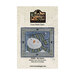 Front of the pattern with a smiling snowman wearing a knitted scarf and hat in a snowy scene bordered by hearts and dots..