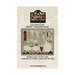 Front of the pattern with a smiling snowman, Christmas trees, sheep, a hen, and a cozy house in a snowy scene..
