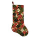 The completed Fast Fusible Patchwork Large Stocking, colored in cream, green, and red metallic fabrics from the Merry Manor Metallic 2025 collection by Moda Fabrics, isolated on a white background. 