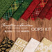 The Poinsettias at Christmas Oops kit, a selection of 11 fabrics from the collection, fanned out on a wooden table.