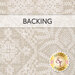 A cream swatch of fabric featuring an overlay of white crocheted lace. a transparent banner at the top reads "Backing." 