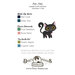 Back of the pattern with a list of floss specifications, requirements, and a black kitten on the side.