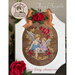 Front cover of the finished Tiny Angels pattern of two angels sharing a rose surrounded by an ornate gold and rose border in a bevelled, white wood frame accented with roses.