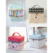 Four alternate fabric styles for the Cutie Cube Bag with one opened to show a collection of fabrics tucked in neatly.