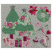 a close up image of applique christmas trees, a poinsettia, wreath, ice skates, and candycanes.