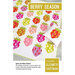 Cover of the Berry Season quilt pattern with bright multi-color strawberries on a white background fabric.