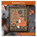 A digital mock up of the Autumn Fox pattern with coordinating décor and a stitch count in the bottom right corner. 