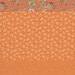 Orange fabric with a distinctive striped design with 8 unique coordinating patterns, including florals, paisley, leaves, and other classic motifs. 
