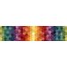 Rainbow colored fabric with an octagon cheater pattern combining floral, paisley, and geometric designs.