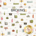 Off white swatch of fabric featuring tossed bugs, bees, butterflies, and flowers. A transparent banner at the top reads "Backing."