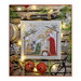 Finished Nativity Collection - 3 cross stitch pattern on a wooden backdrop surrounded by twigs, pine needles, stars, lights, pinecones, and bells.