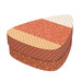 Patchwork fabric storage box shaped like a candy corn  in orange, tan, and cream triangle design