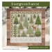 A digital mock up of the evergreen forest pattern with coordinating décor and a stitch count in the bottom right corner. 