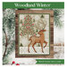A digital mock up of the woodland winter pattern with coordinating décor and a stitch count in the bottom right corner. 