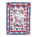 Finished Celebration quilt in red, white, and blue colors featuring a bicycle, florals, and flags.
