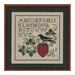 Framed digital image of the pattern featuring a crow sitting on a strawberry with florals and the alphabet.
