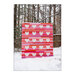 Photo of the finished Jelly Hearts quilt held up in a snowy scene.