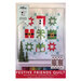 Front cover of the Festive Friends Quilt pattern featuring the finished Christmas quilt hanging on a wall above a book shelf with Christmas tree decor staged on top