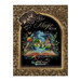 Front cover of the Magic Book cross stitch pattern featuring a digital mockup of the finished pattern inside of a golden dotted backdrop.