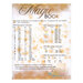 Back of the Magic Book cross stitch pattern booklet showing the required DMC floss, the suggested fabric, and the stitch count.
