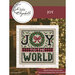 A digital mockup of the joy pattern with coordinating décor and a stitch count in the bottom right corner. 