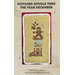 Cross-stitch pattern of a gingerbread man above a decorated house, titled “Stitched Spools Thru the Year December.”