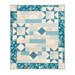 The completed Comfort of Psalms Quilt, colored in blue and cream fabrics from the Sewing Bird collection by Andover Fabrics, isolated on a white background. 
