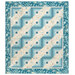 The completed Log Cabin Throw Size Quilt, colored in blue and cream fabrics from the Sewing Bird collection by Andover Fabrics, isolated on a white background. 