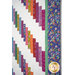 A close up on the patchwork of the quilt, demonstrating fabric colors and print details.