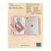 Back of the Double Pocket Folder pattern with a table showing the required materials and supplies for two folders above an opened folder holding an iPad and sewing materials.