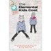 Front of the pattern booklet featuring a child modeling the front and back of the Elemental Coat, all in shades of gray with the title and designer information.