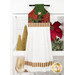 The completed Hanging Towel colored in red, green, black, and cream fabrics from the Poinsettias at Christmas collection by Jennifer Bosworth for Riley Blake Designs, staged on a kitchen drawer with coordinating decor.