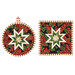 The two completed Folded Star Hot Pads colored in red, green, and white fabrics from the Poinsettias at Christmas collection by Jennifer Bosworth for Riley Blake Designs, one round and one square, isolated on a white background. 