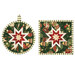 The two completed Folded Star Hot Pads colored in red, green, and white fabrics from the Poinsettias at Christmas collection by Jennifer Bosworth for Riley Blake Designs, one round and one square, isolated on a white background.
