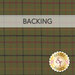 Green plaid fabric swatch with a transparent banner at the top that reads "Backing."