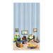 Digital print border panel with small animals reading books in front of a blue striped background.