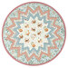 A top down view of the Point of View Folded Star Table Topper, colored in serene shades of blue, pink, and cream fabrics from the Woodland Heart collection by Northcott Fabrics, isolated on a white background. 