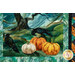 A close up on the bottom of the panel, showing details on the pumpkins, crows, watercolor style, and top quilting effects.