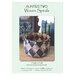Front Cover of the Woven Spirals pattern by Aunties Two featuring a finished woven bowl staged next to a clock and a stack of books.