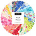 Circular collage of floral watercolor fabrics from the Fresh Picked Fantasy collection.