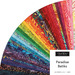 Digital collage of the Jell Roll Bundle from the Paradise Batiks fabric collection.