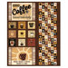 Panel of coffee-themed art with vintage signs, mugs, and a patchwork of coffee icons.