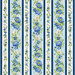 blue and white border stripe featuring rows of blue and white florals with green leaves bordered by deep navy stripes