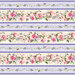 Alternating floral border stripes of pink and cream blooms with delicate lavender sprigs accented with butterflies, dragonflies, and bumblebees on a soft cream and lavender background.