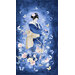 Blue fabric panel with an elegant geisha as the centerpiece, framed by stylized florals and delicate butterflies.