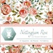 A digital mockup of a precut pack from the Nottingham Rose collection by White Owl Textiles. 