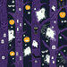 A deep indigo blue fabric featuring haunted trees, ghosts, jack-o'-lanterns, owls, bats, and spiderwebs.