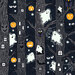 A deep indigo blue fabric featuring haunted trees, ghosts, jack-o'-lanterns, owls, bats, and spiderwebs.